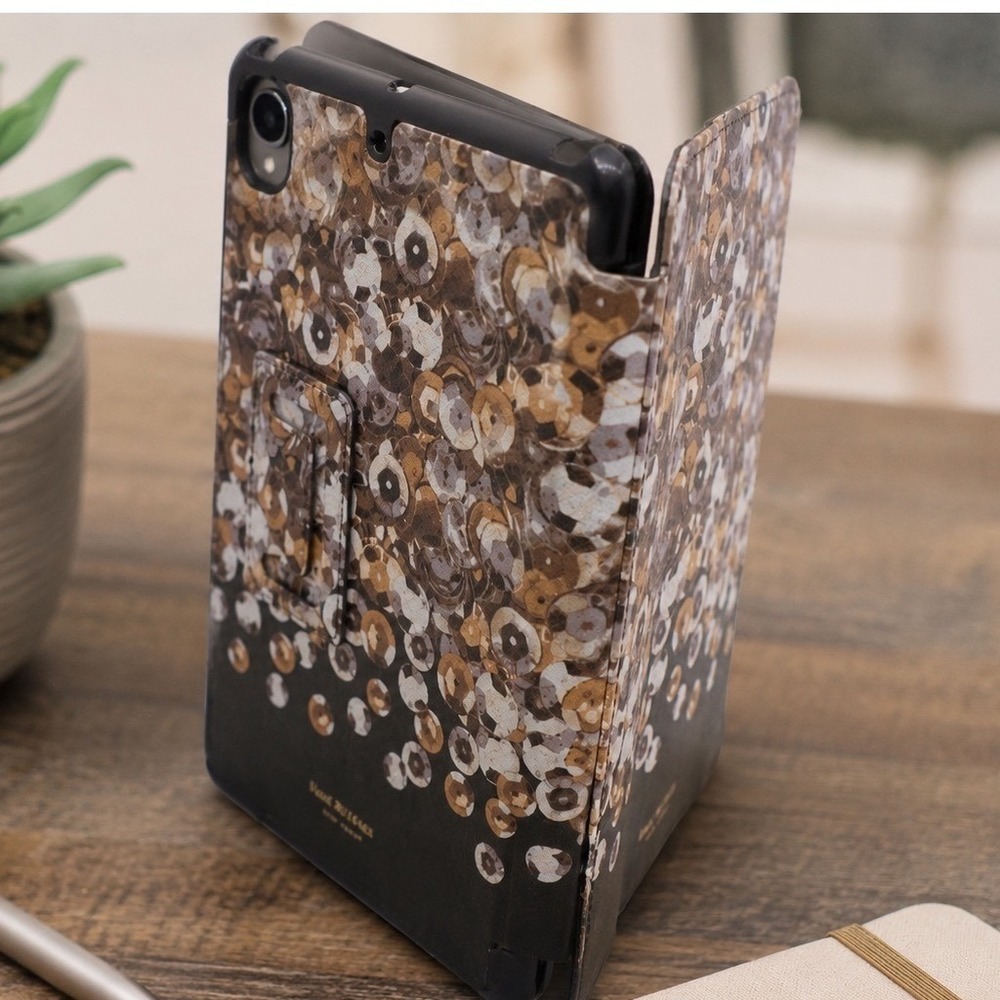 Isaac Mizrahi New York iPad Mini Folio Case Gold Silver Sequin Print Stand 34-14